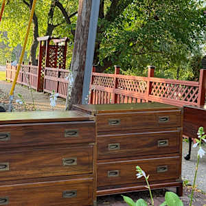 Pair of Campaign 3 drawer chests 