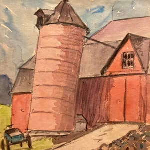 Framed signed George Raab watercolor red silo 