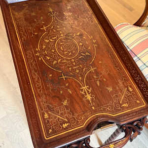 Inlaid brass top folding serving table 