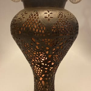 Original period Turkish pierced metal table lamp 