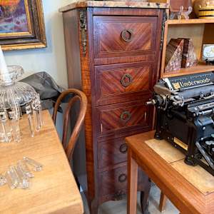 pair of marble top French cabinets with multi drawers 