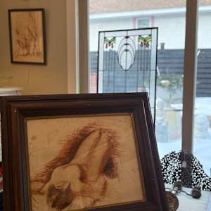 Framed original colored nude drawing 