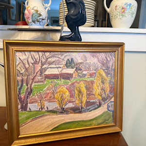 Framed barn painting with stop sign, Image 3.