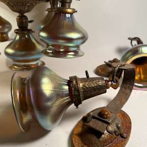 Pair of Arts n Crafts sconces with hand blown shades 