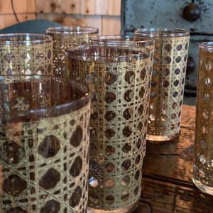 set of 8 Culver gold caned glasses 