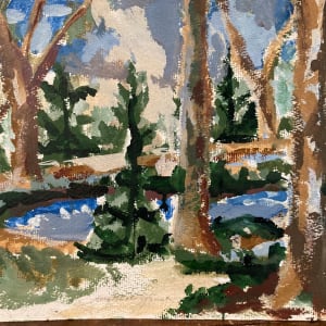 Framed Elizabeth Grant  watercolor landscape pines 