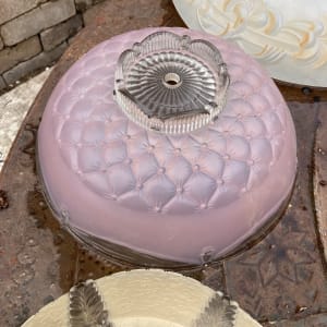 1940's ceiling fixture ~  frosted pink quilted pattern 