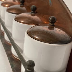 copper and porcelain spice set 
