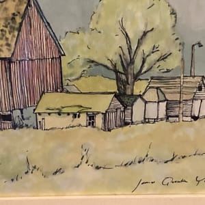 Framed James Quentin Young watercolor of barn 