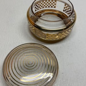 Art Deco gold painted checker board patten covered powder dish 