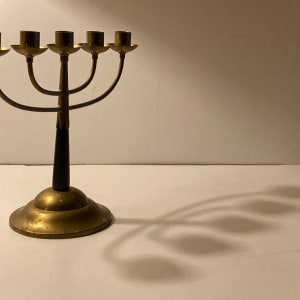 Swedish brass and wood vintage candleabra 