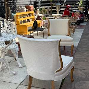Pair of decorative mid century modern upholstered chairs 