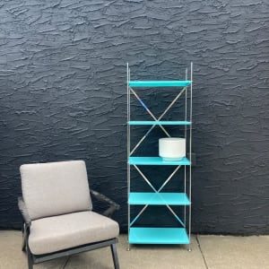 Turquoise metal and chrome shelf 