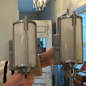 Pair of Art Deco bathroom chrome sconces 
