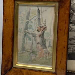 Original watercolor of tree and fence 