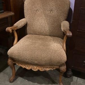 Newly upholstered 1930's arm chair and ottoman 