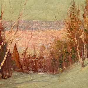 Carl G. T. Olson  original painting on board winter landscape #104 