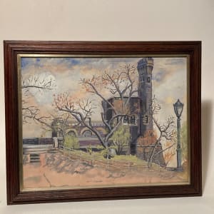 Framed watercolor Schultz 1940's 