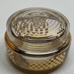 Art Deco gold painted checker board patten covered powder dish 