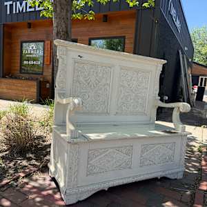 Painted carved oak entry bench, Image 2.
