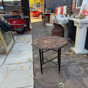Carved inlaid table with stand 