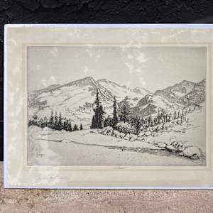 SHRINKWRAPPED 1928 etching of Rocky Mountains 