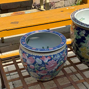 Chinese jardiniere with blue and pink flowers