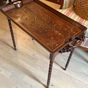 Inlaid brass top folding serving table 
