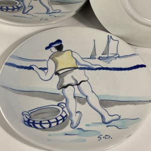 Hand painted Italian fishing motif 9 1/2" plate(s) 