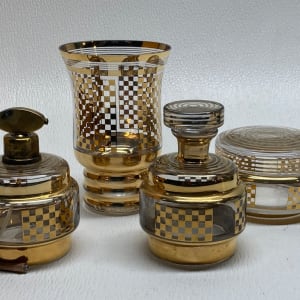 Art Deco gold painted checker board patten Perfume bottle with stopper 