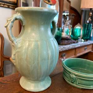 Large McCoy handled vase, Image 1.