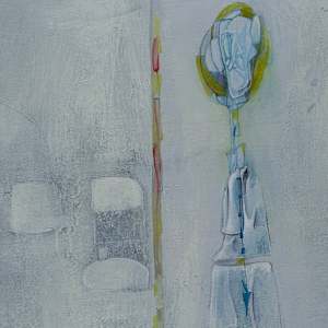 Abstract  long red and white horizontal painting 