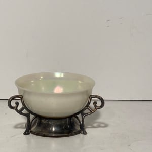 Steuben aurene bowl in original silver plate holder 