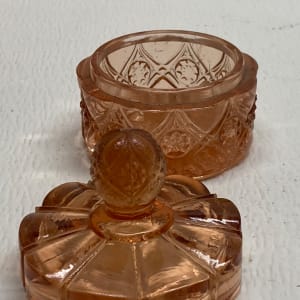 Art Deco pink pressed glass covered perfume dish by Perfume 