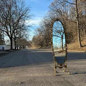 Vintage ornate oval cheval mirror, Image 2.