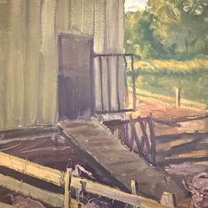 Carl G. T. Olson original oil painting on board pig pen SD15
