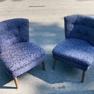 Pair of vintage upholstered mid century modern chairs 