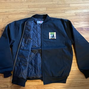 Vintage lined work jacket with motorcycle patch 