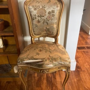 Gold guilt French carved chair with as is silk covering 