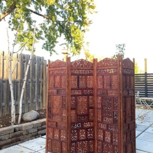 Indonesian teak 4 panel carved screen 