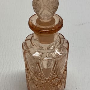 Art Deco pink pressed glass perfume bottle small 