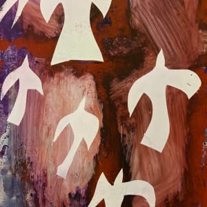 Unframed James Quentin Young woodblock "Flight of Doves" 