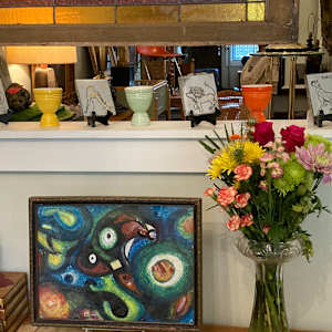 unframed abstract bright colored painting on paper 