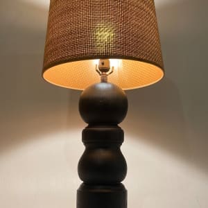 Brutalist painted black wooden table lamp 