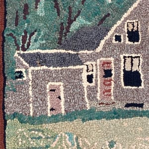 Hand hooked cottage scene rug 