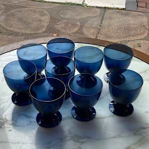set of 9 blue goblets 