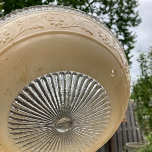 1940's ceiling fixture ~ frosted cream  and clear floral dome pattern 