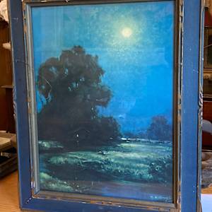 vintage framed moonlight and tree  scene lithograph 