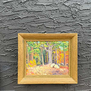 Carl G.T. Olson original painting on board fall scene with boulder #9 