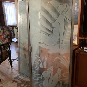 Pair of etched glass deco nude women windows 